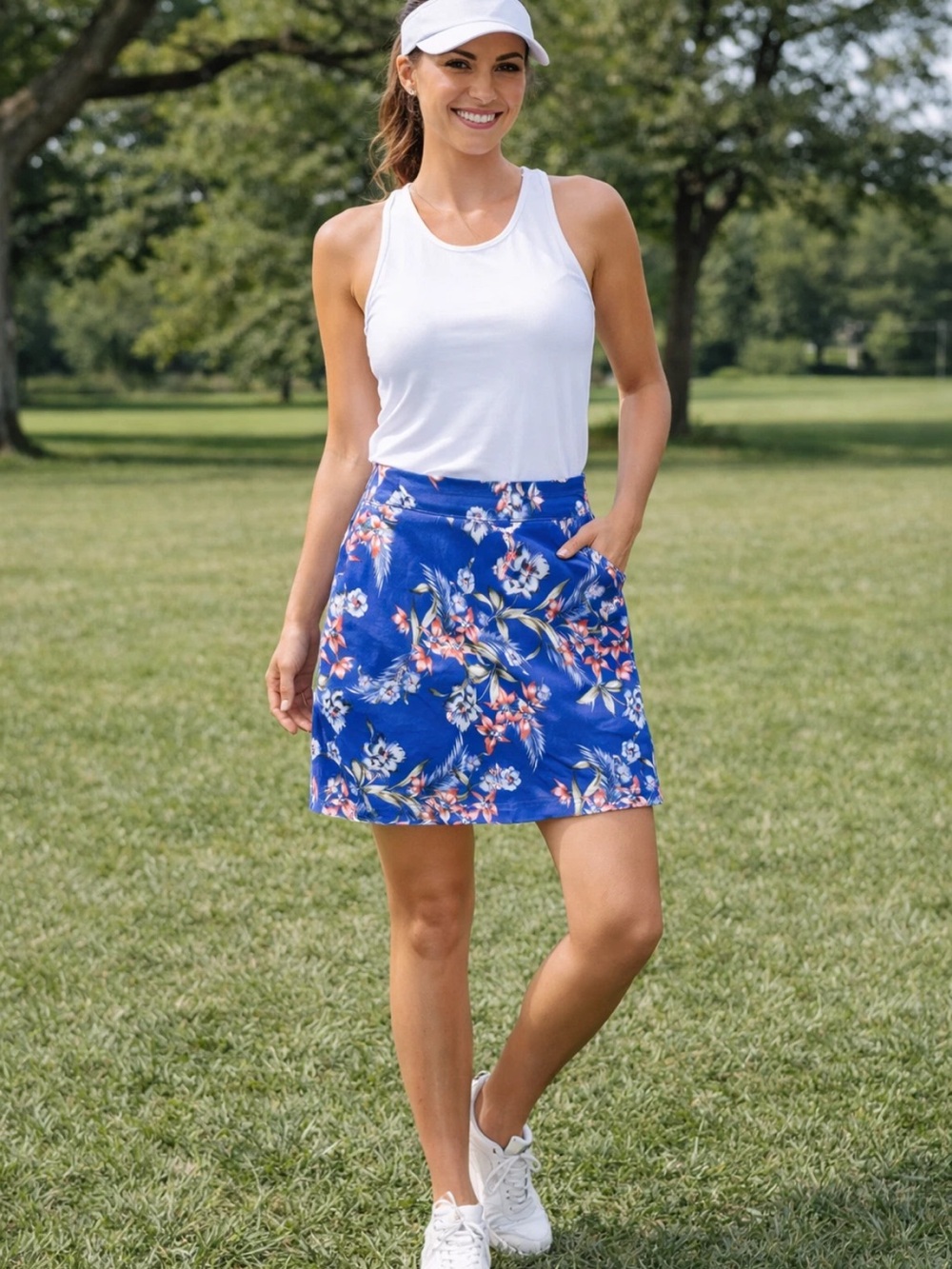 Mario Serrano Floral Active A-Line Skort in Royal Blue